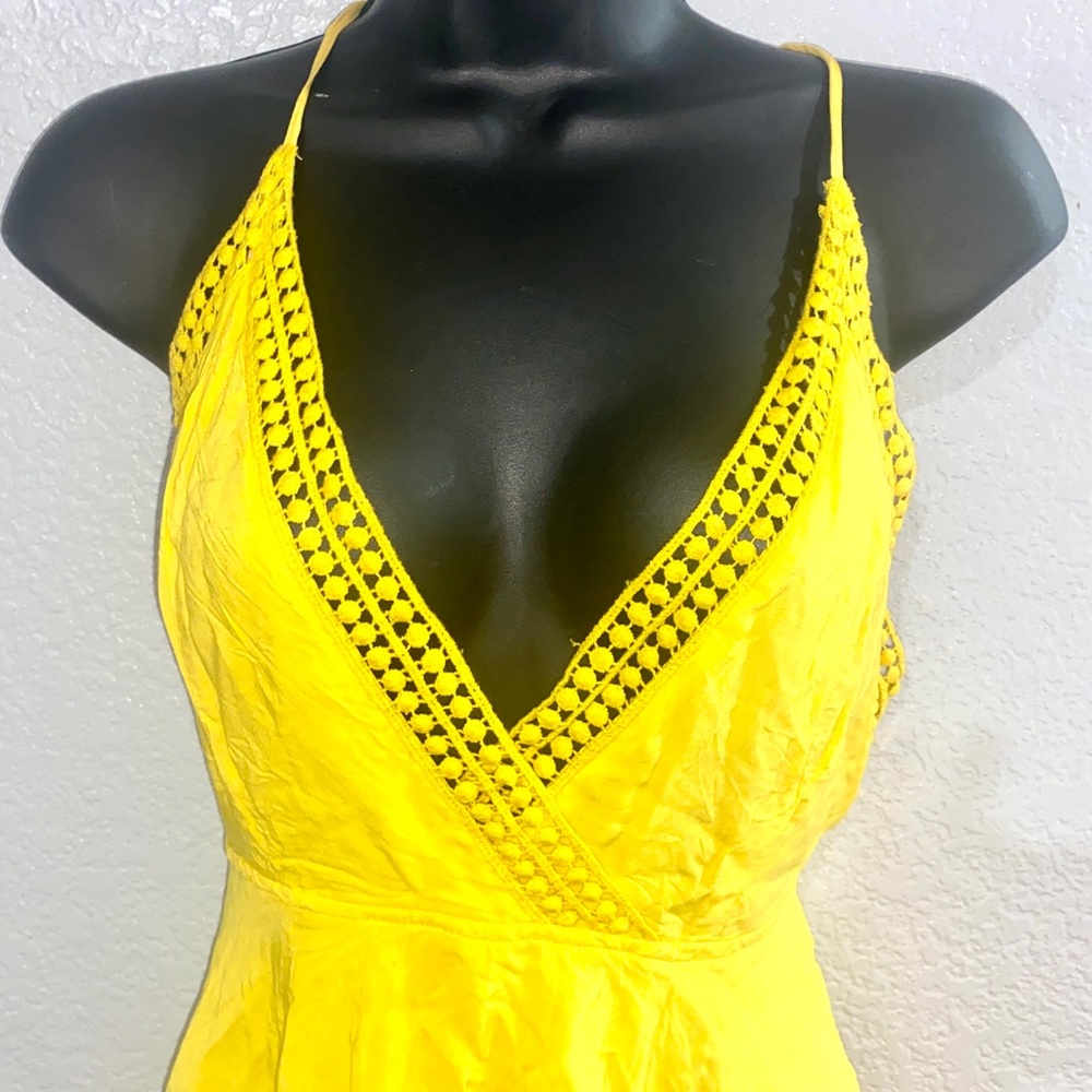Vibrant Yellow Crisscross Back Halter Dress Medium